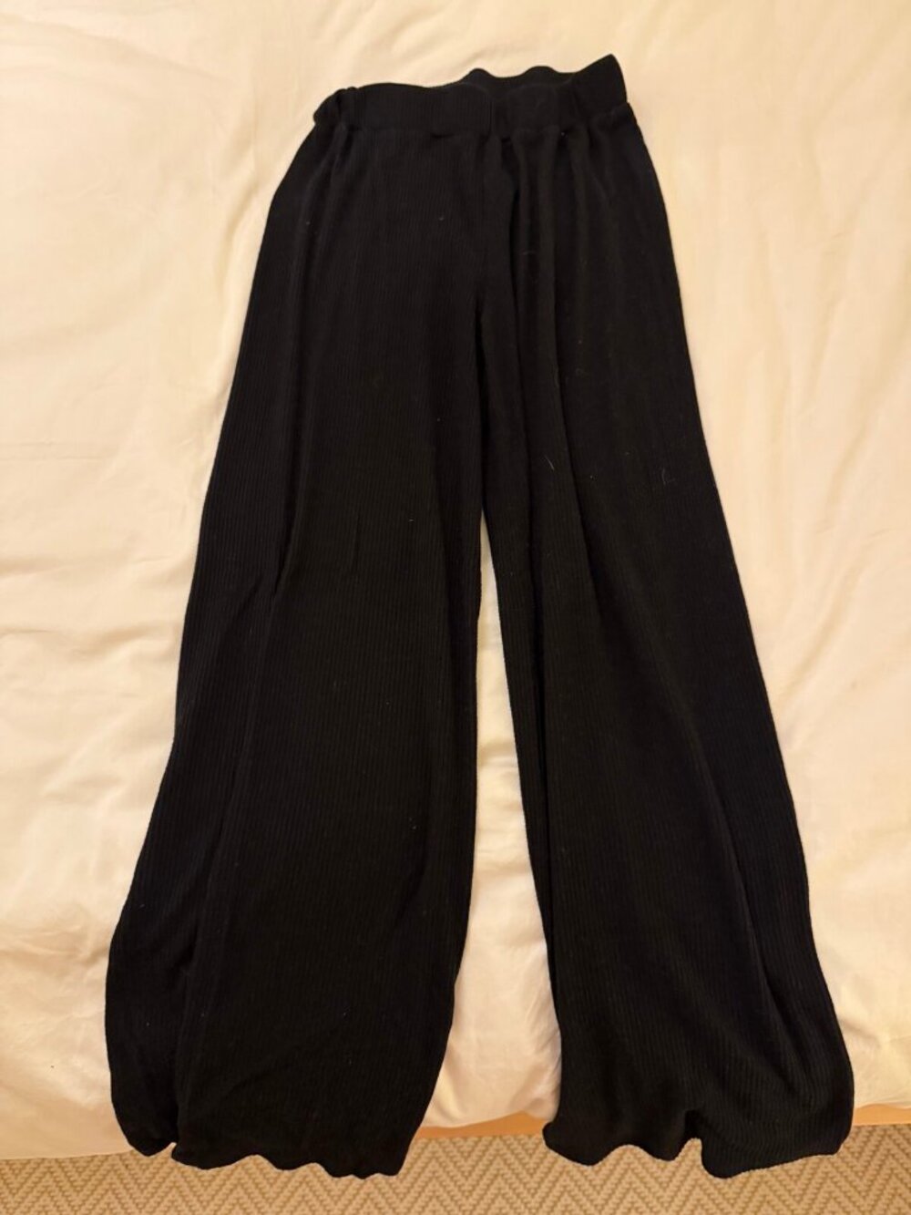 Mango Black Ribbed Flare Pants Small
